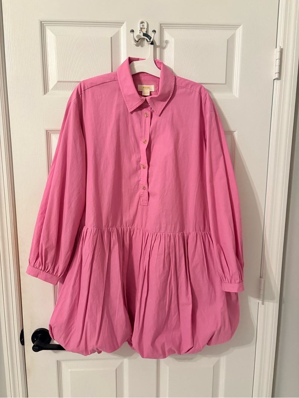 Maeve by Anthropologie Pink Bubble-Hem Collared Midi Dress